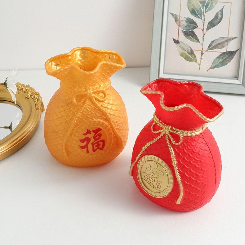 Plastic Fortune Making Flower Vase Red/Gold Flower Arrangement Vase  Home