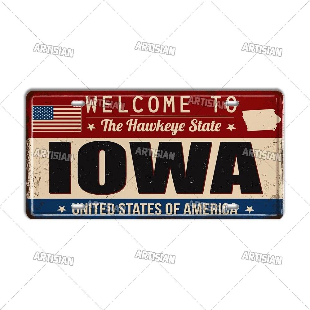 Artisian USA License Plate US Welcome To Metal Sign Landmark City State Decorative Plaque Wall Decor Garage Bar Pub Club Hotel