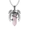 Natural Crystal Animal Dragon Pendant Pterosaur Necklace Women Men Stainless Steel Chain Hexagonal Raw Quartz Lucky Jewelry Gift