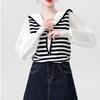 Polo Collar Fake Two Long-sleeved Knitted Sweaters for Women's Autumn and Winter New Design Sense, Niche Patchwork Shirt Short Top