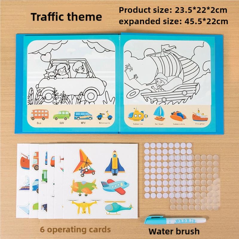 Волшебная книга для рисования водой 2-в-1 Сделай сам Пазл Многоразовые наклейки со сценами Обучающие познавательные игрушки для детей Подарок