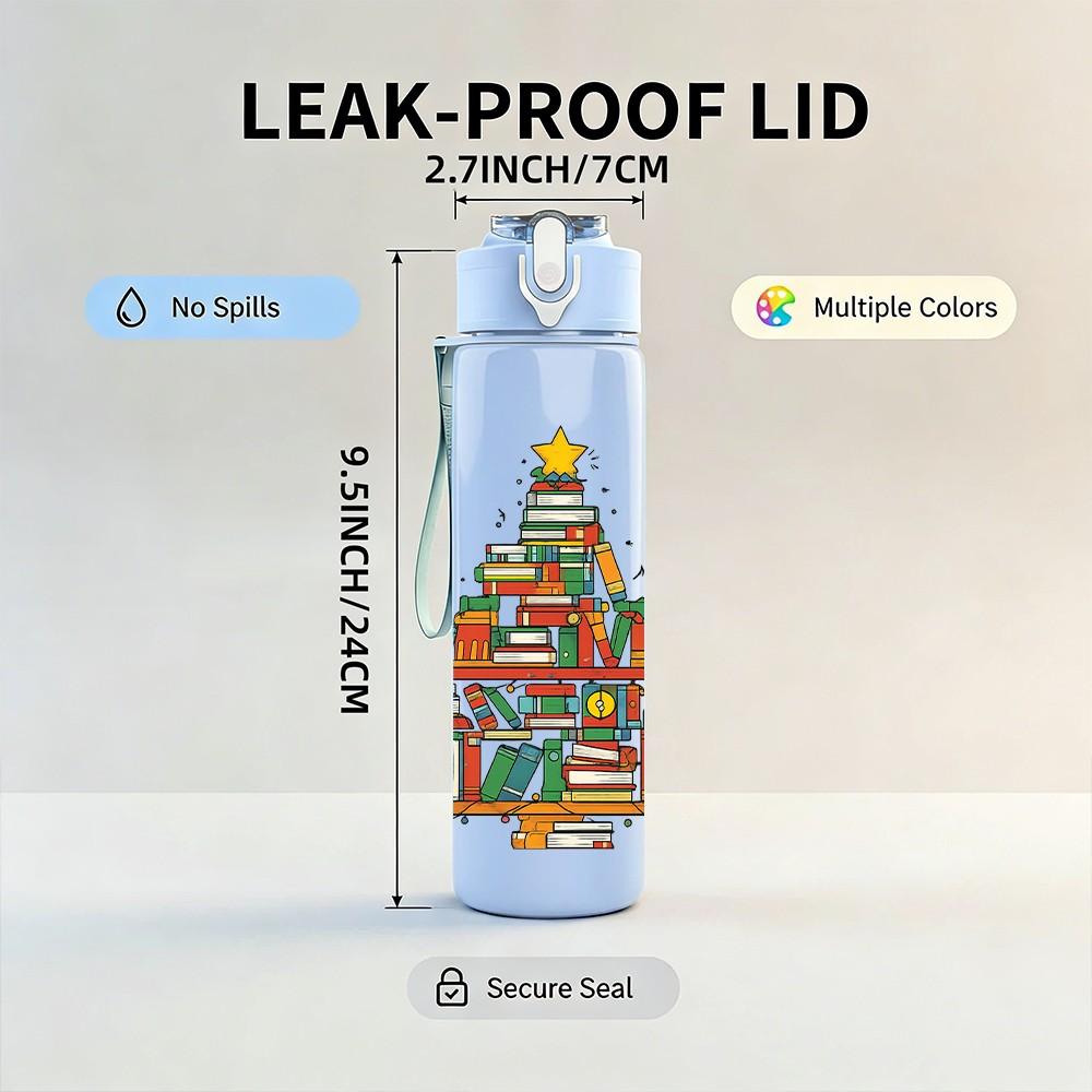 1PC Christmas Tree Gift Stack Art 750ml Color Plastic Sports Water Bottle Leakproof Flip Straw Lid Suitable for Sports Office Home Use