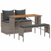 3 Piece Outdoor Dining Set with Cushions Grey Poly Rattan