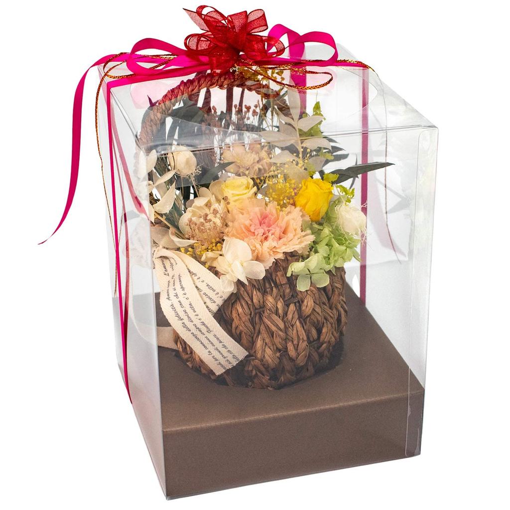 Apron Selection Preserved Flower Basket (Orange) Wrapped in a Clear Case, Made in Japan by a Floral Arranger (Gift/Present/Mother's Day)