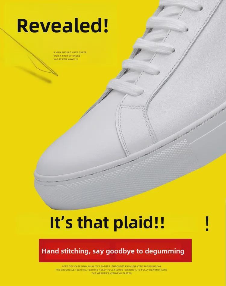 Мужские белые кроссовки в европейском стиле из натуральной кожи — модная повседневная обувь на толстой подошве