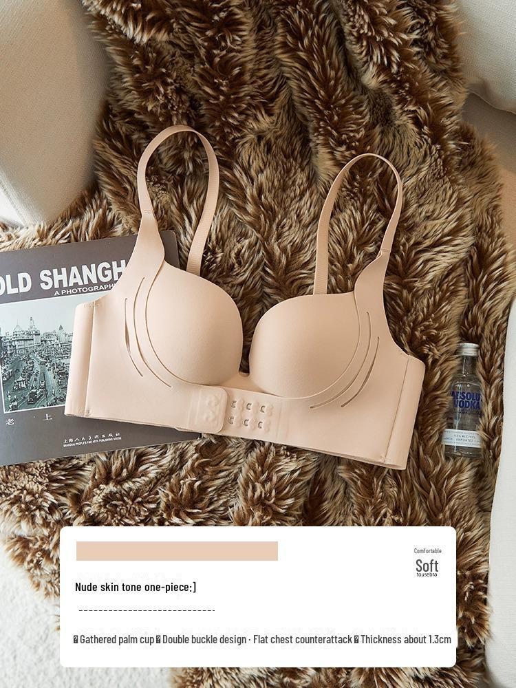 Girls' Front Buckle Seamless Bra Set - Anti-Sagging, Side Breast Support, No Empty Cup, Gathered Design