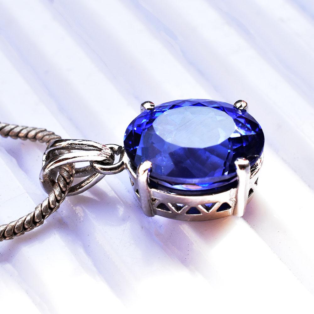 NATURAL Blue Sapphire 18 Ct 925 Sterling Silver Oval Gemstone Pendant