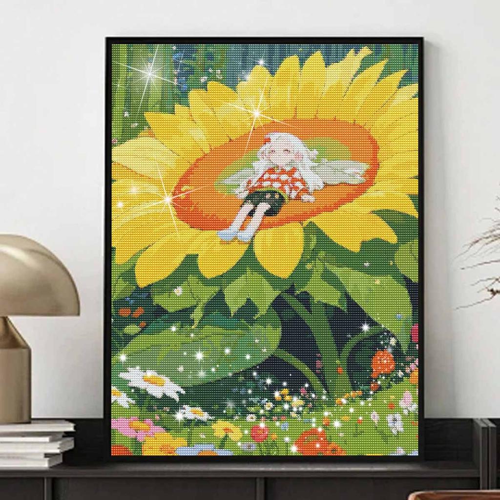 5D FullDrill Round Diamond Painting Kit for Sunflower Fairy Bedroom Decor. Mosaic Craft Wall Art