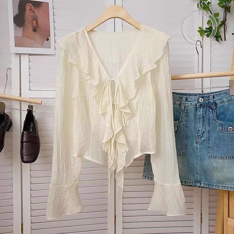 Blouses for Women Ruffled Flared Shirts Elegant Tops Vintage Spring Shirt Thin Coat