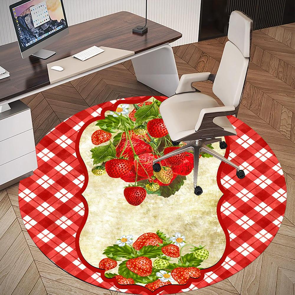 1PC strawberry plaid Office Round Area Rug, Under Office Chairs Bedroom Living Room Home Decor,Carpet for Office, -1110252