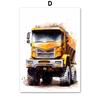 Строительная машина Грузовик Мальчики Детская Настенное искусство Холст Акварельная живопись Печатная картинка Постер Декор для детской игровой комнаты