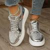 Women Sequin Upper Platform Sneakers Couples Casual Lace Up Ladies Shoes Plus Size