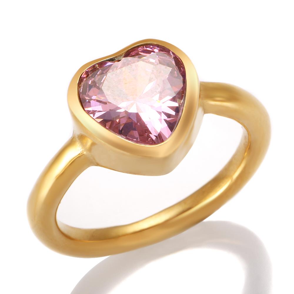 Роскошное кольцо с сердечком из нержавеющей стали 316 для женщин, высококачественные кольца с персиковым сердечком и цирконием, кольца на палец, ювелирные изделия