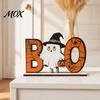 Childlike Halloween Room Accent Wooden Table Sign, Cute Pumpkin Boo Ghost Vibrant Party Prop Tabletop Centerpiece for Indoor Mantel Fireplace