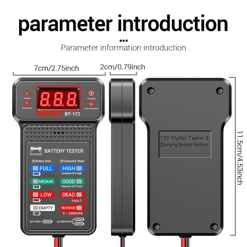 Автомобильный тестер-анализатор аккумуляторов BT172 Точный инструмент для измерения напряжения и тока для автовладельцев, технического обслуживания, диагностики