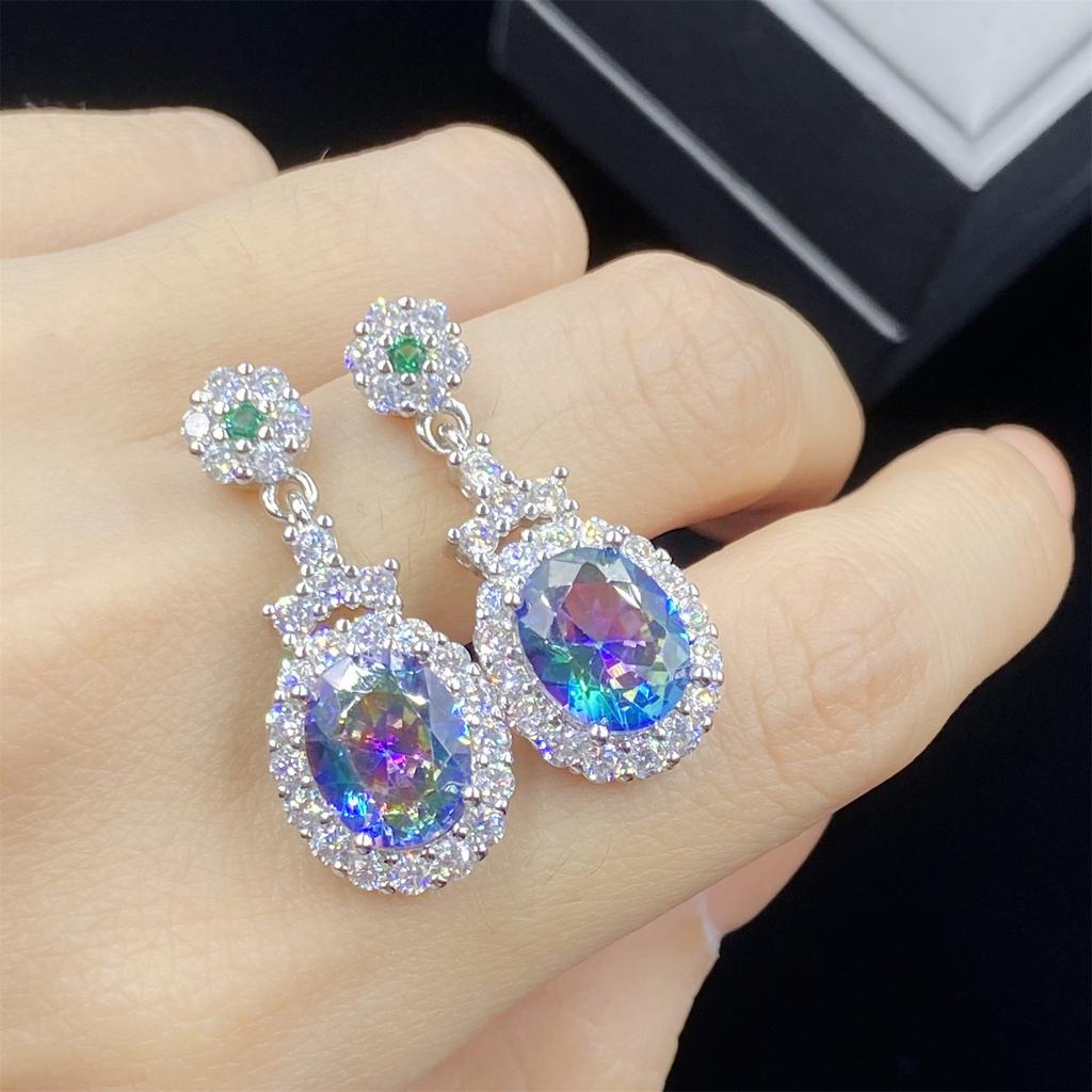 BELLA BOX Новые роскошные длинные серьги-подвески с имитацией радужного турмалина подойдут для повседневной женской вечеринки