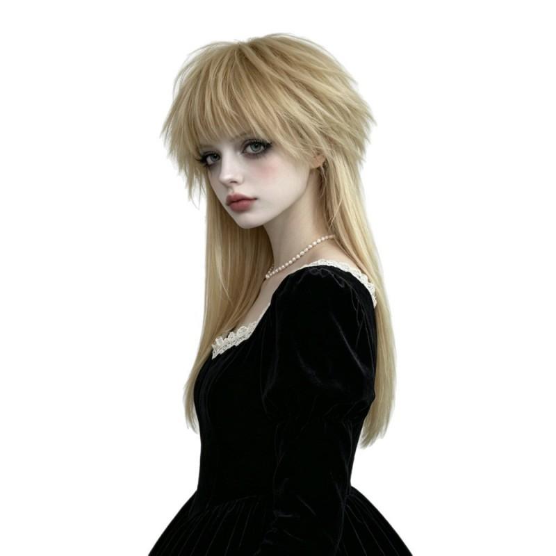 Halloween Dark Weird Doll Cos Wig Full Head Set High Temperature Fiber Mid-Length Women