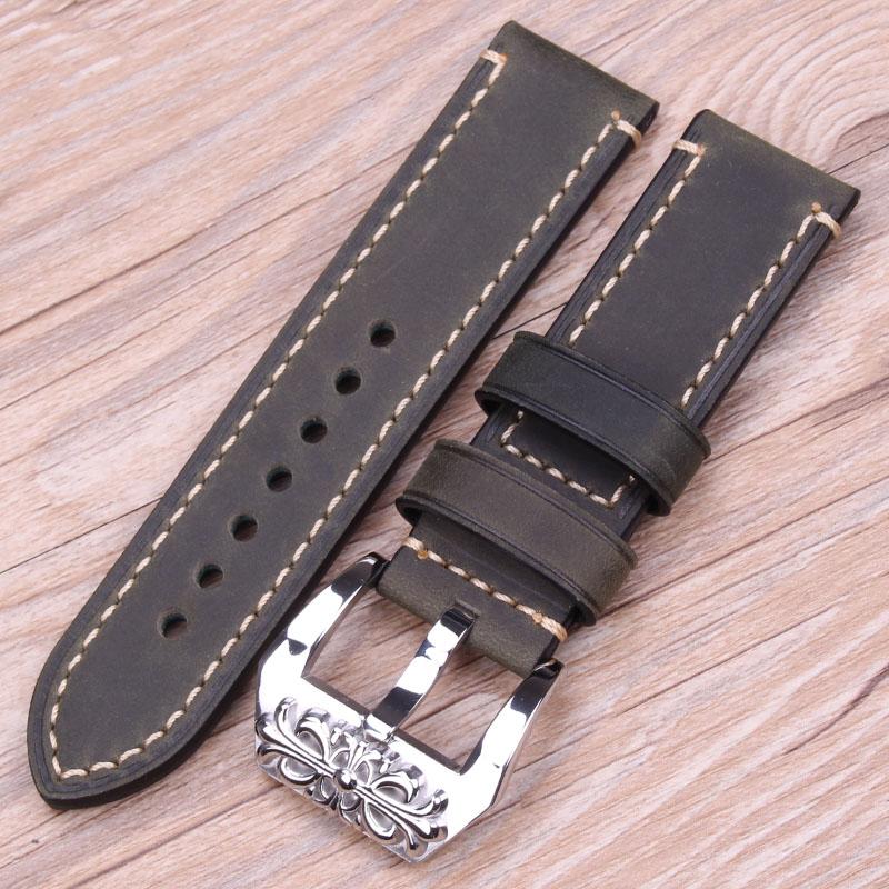 Genuine Leather Watch Band Strap 20mm 22mm 24mm Handmade Watchband 4 Colors Women Men's Thick Bracelet Belt Watches Accessories