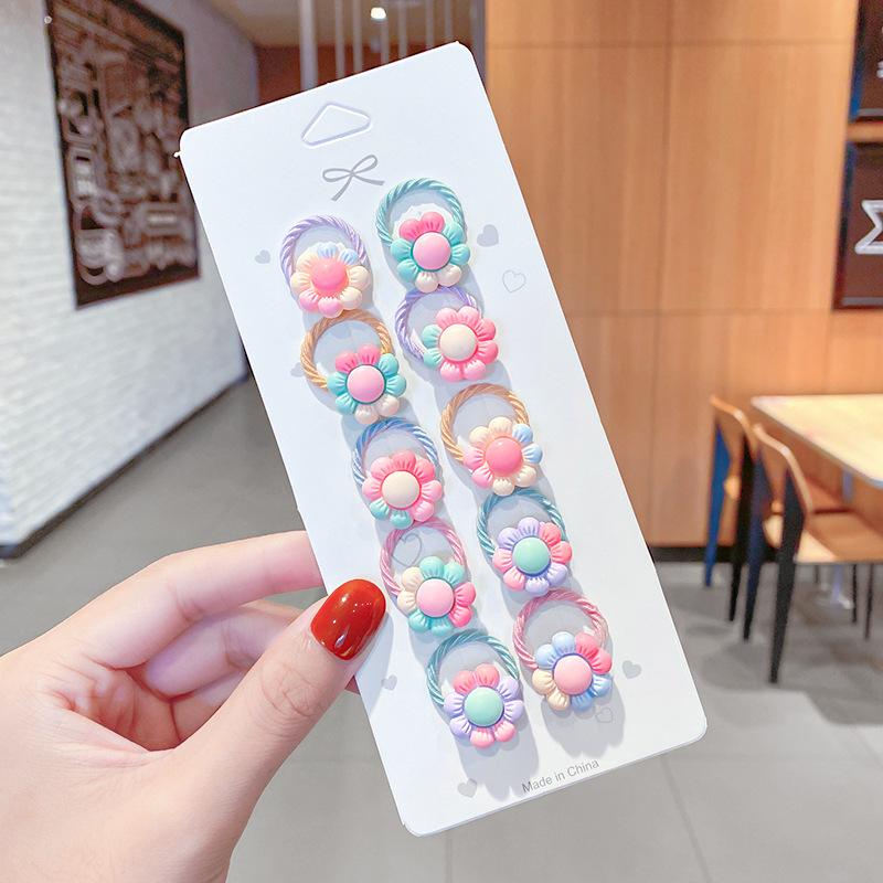 10 шт./компл. резинка для девочек эластичные ленты для волос Радужный цветок бант мультяшные фрукты веревки для волос милые детские аксессуары для волос