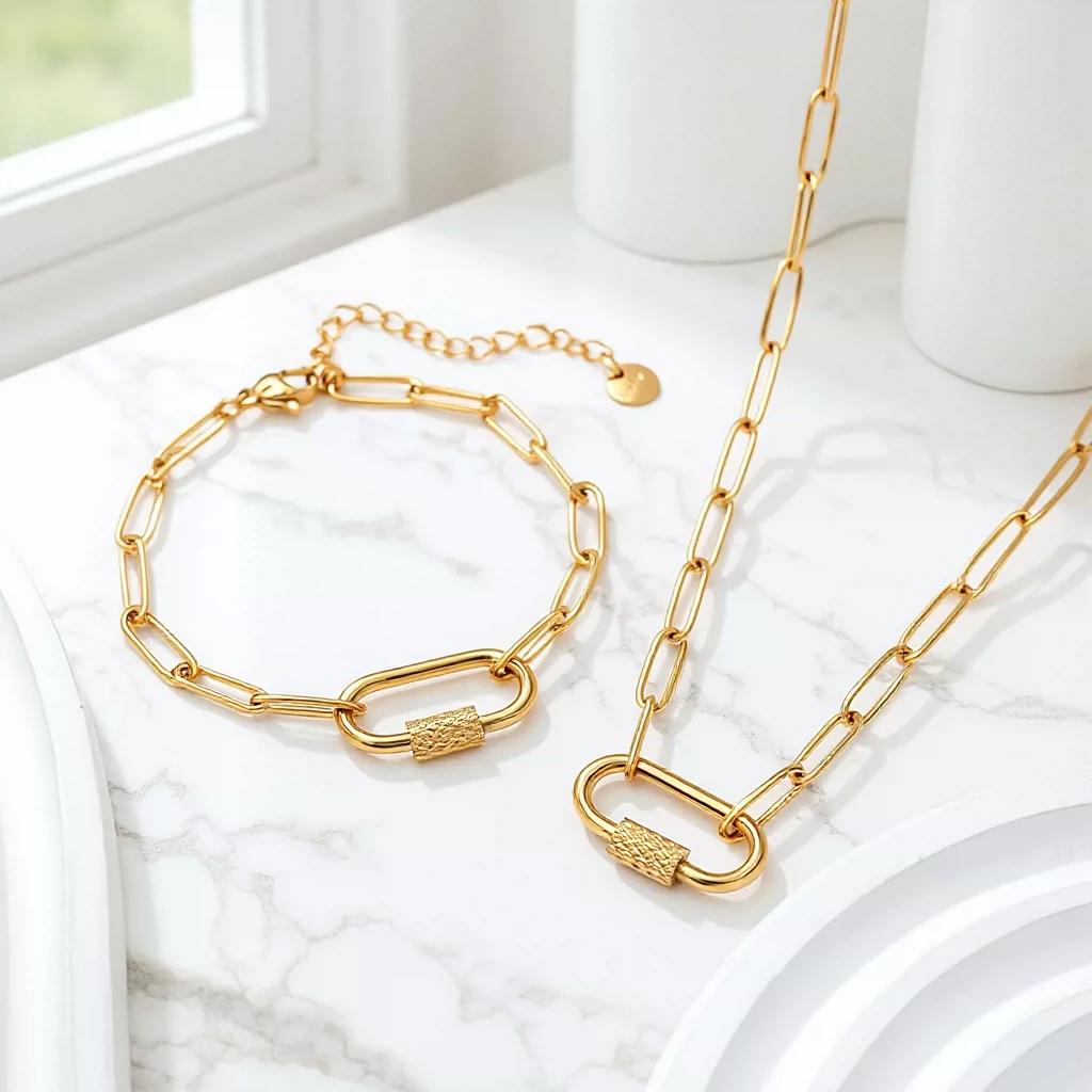Explosive Fashion New Titanium Necklace Bracelet Set Gold Plated High-end Sense All-match Fashion Collarbone Chain Jewelry