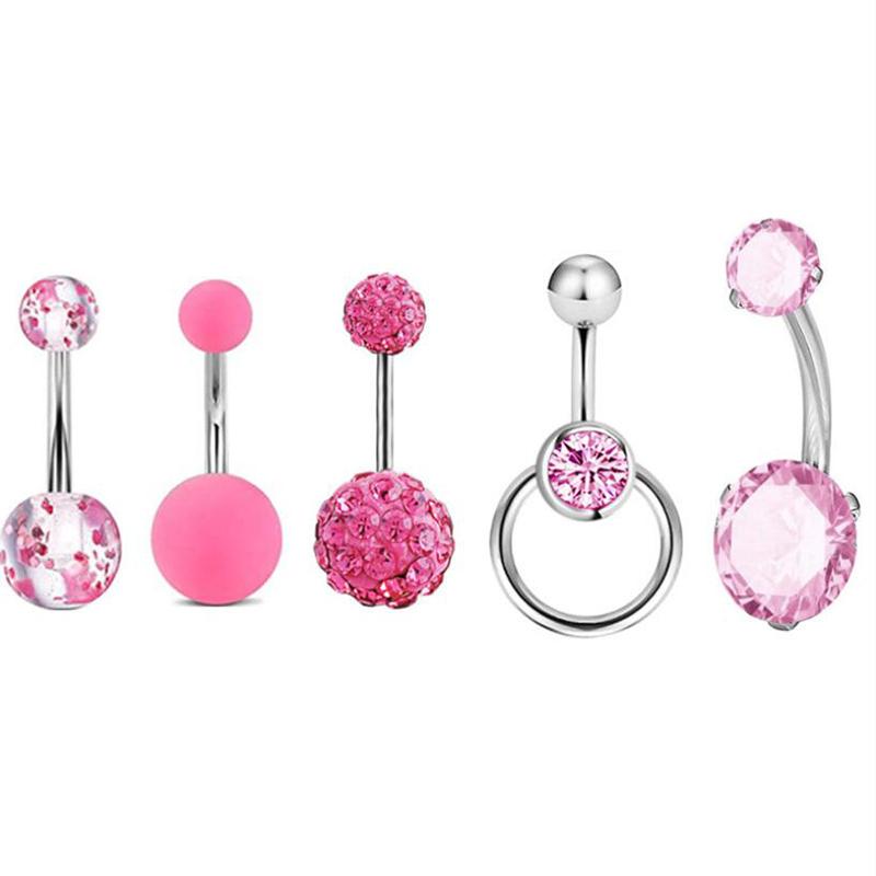 5Pcs Shiny Navel Belly Button Rings Women Barbell Body Piercing Jewelry