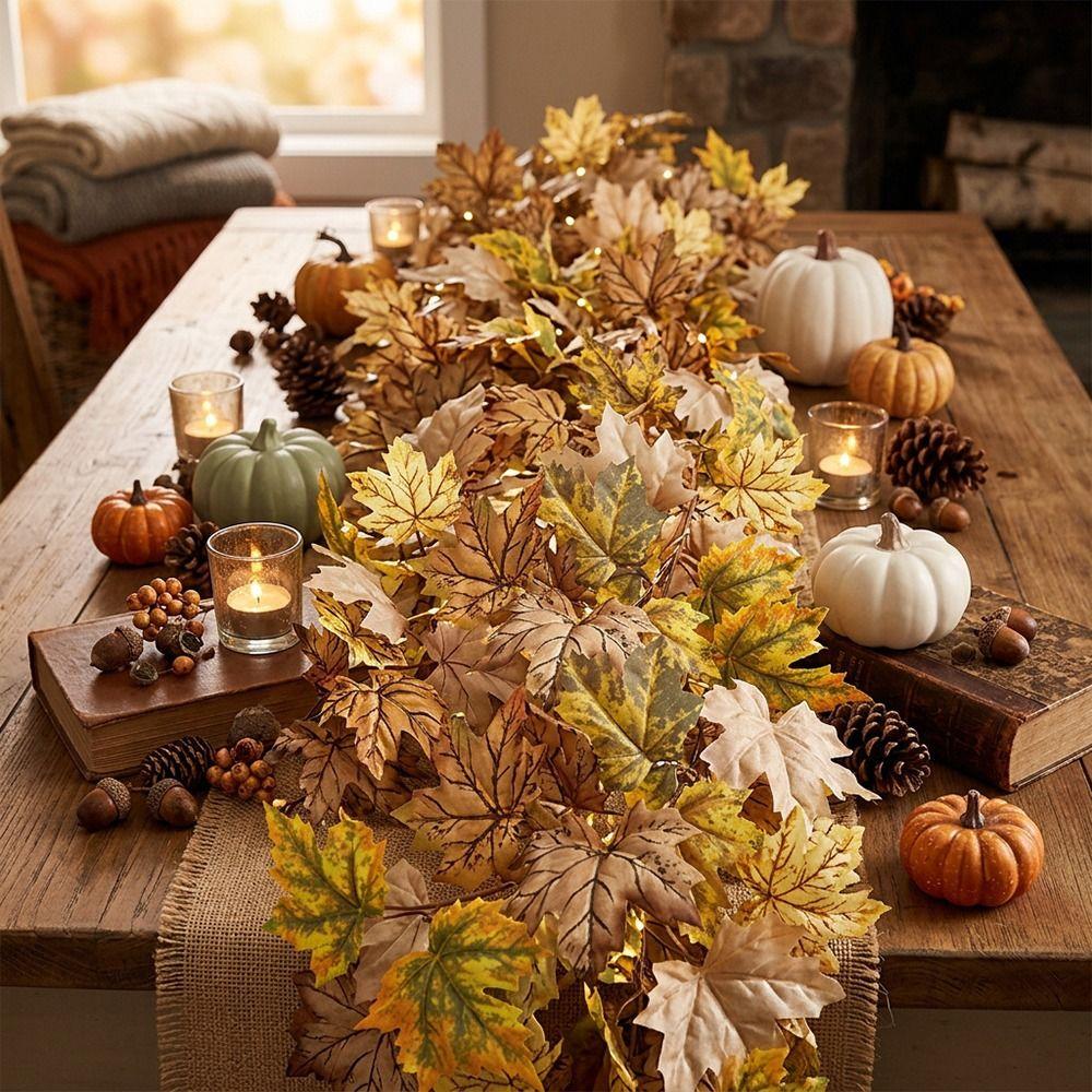 Big Size Leaves Artificial Mapple Leaves Garland Multicolor Fall Leaves Vine Festival Ornament