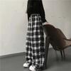Black and White Plaid Pants Oversize New Women Casual Loose Wide Leg Trousers Ins Retro Teen Straight Trousers Hiphop Streetwear