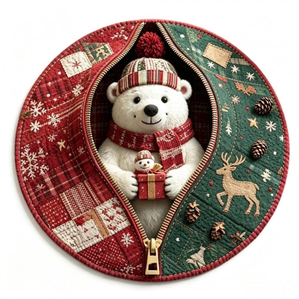 2D Flat Printed 3D Illusion Rug Santa Claus Xmas Home Decor Round Vortex Carpet Indoor