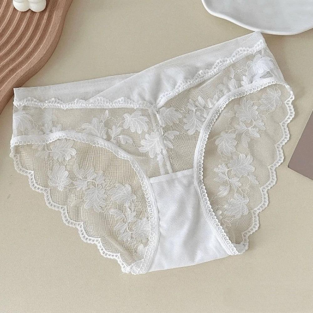 Fashion Mesh Lace Flower Panties Transparent Low Waist French Style Briefs Breathable Women Underwear Summer Spring
