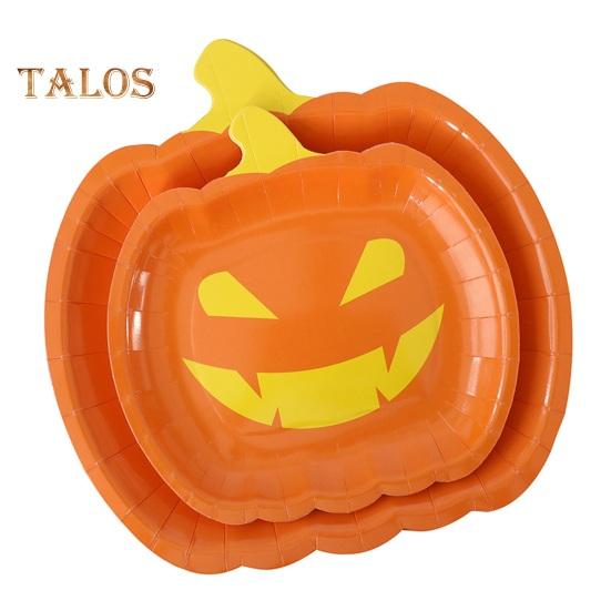 10 шт., бумажные тарелки с тыквой на Хэллоуин, праздничная посуда, маслостойкие обеденные тарелки на Хэллоуин, День Благодарения для вечеринок по сбору урожая