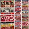 Netherland BELGIUM AUSTRIA CZECH POLAND Landmark License Plate City Metal Sign Decorative Vehicle Plate Man Cave Bar Wall Decor