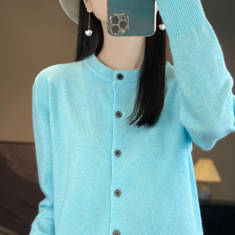 Spring and Autumn Women's Cardigan Solid Color Round Neck Single-breasted Knitted Bottoming Women's Sweater Jacket