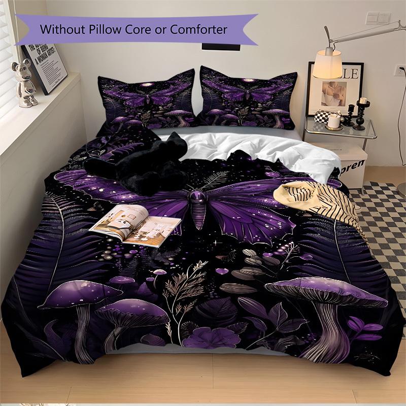 3pcs Purple Moonlit Garden Bedding Set, Includes Without Pillow Inserts, Soft Comfortable Bedding Set,All-Season Use a0924012