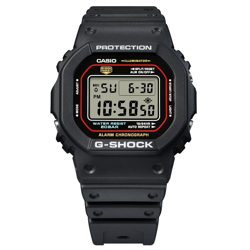 Casio Мужские кварцевые часы G-SHOCK на полимерном ремешке, водонепроницаемость 200 м, ударопрочность, будильник, DW-5600RL-1