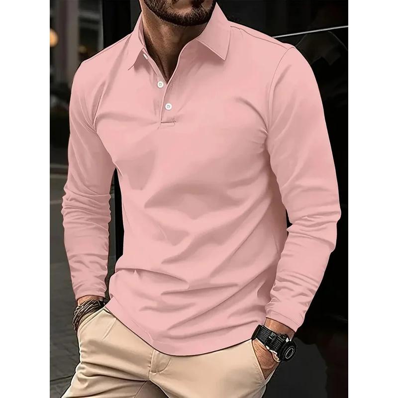Classic Men'S Simple Solid Color Lapel Polo Shirts Spring Autumn Business Leisure Outdoor Travel Friends Party Long Sleeve Tops