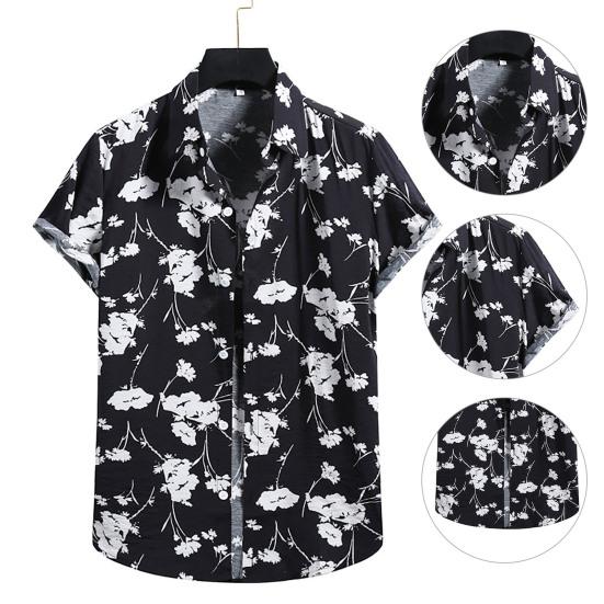 Men Shirt Contrast Color Soft Turn-down Collar Short Sleeve Summer Top for Vacation