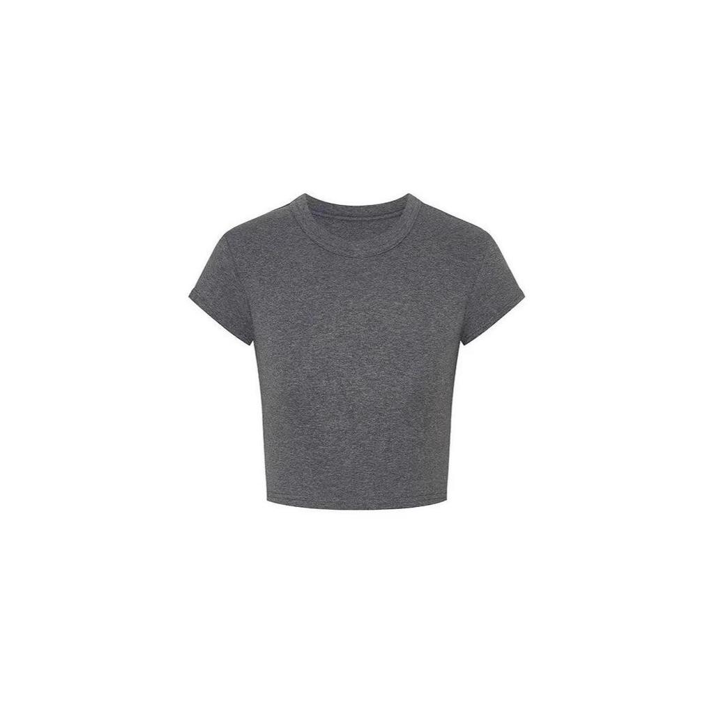 Острый укороченный топ с круглым вырезом и короткими рукавами American Girl - Облегающий крой, Шикарная высокая талия, Летний стиль