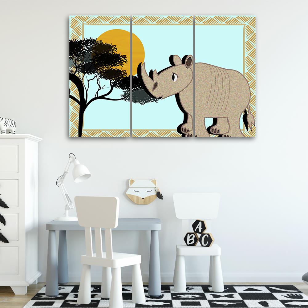 Картина из трех частей, печать на холсте Носорог