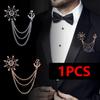 1PCS Rudder Anchor Brooches Luxulry Fashion Men Tassel Chain Zircon Suit Shirt Badge Brooches Jewelry Accessories Gifts