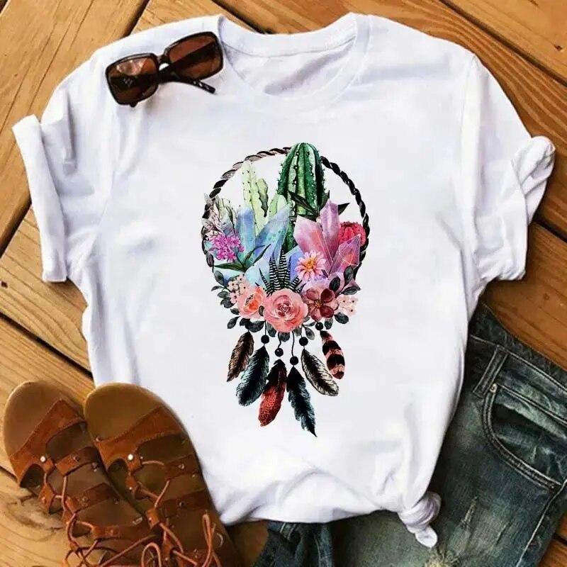 Fashion Dream Catcher T Shirt Women Unisex Harajuku Graphic Print T Shirt Fashion Crew Neck Short Sleeve Plus Size T Shirt Unisex