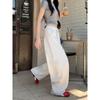 Kumikumi American Retro White Denim Loose Pants Women Fall High Waist Loose and Slimming Mop Pants Pants
