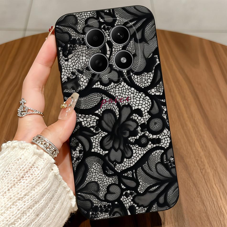 Lace Pattern Phone Case For Poco M8 Pro Soft Matte Silicone Funda Anti Drop Back Cover For Poco M 8 Soft Matte Protective Bumper