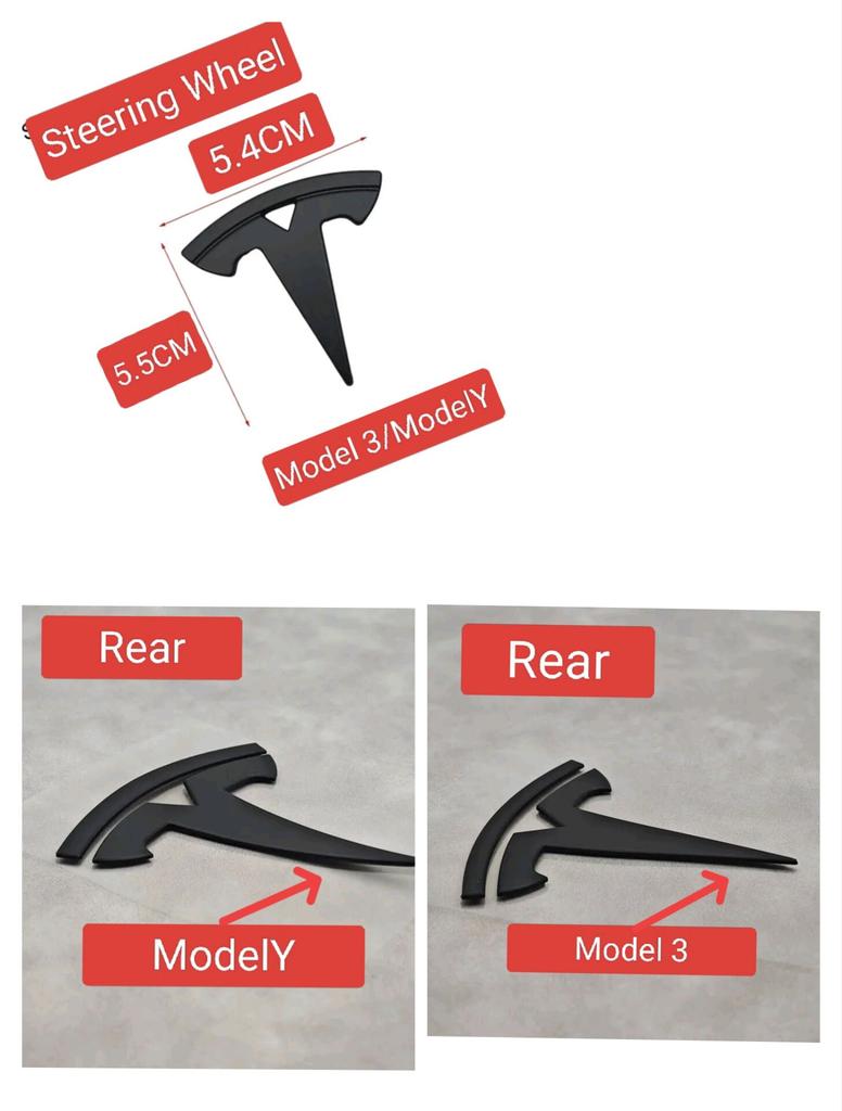 ABS Coverable Front Logo Rear Logo Steering Wheel Badge for Tesla Model 3 Y Carbon Fiber Label Car Accessories Personalization