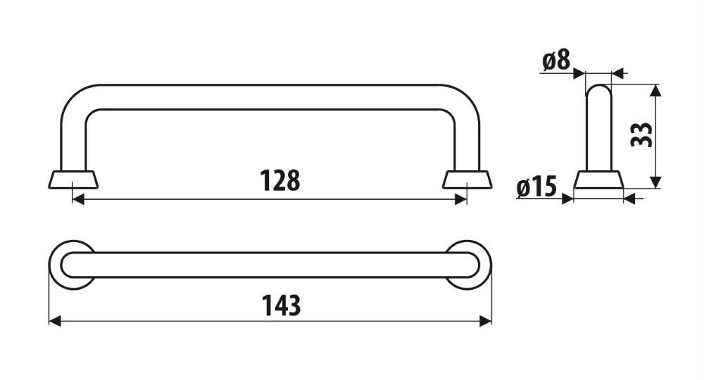 US18 handle, polished chrome, 128mm