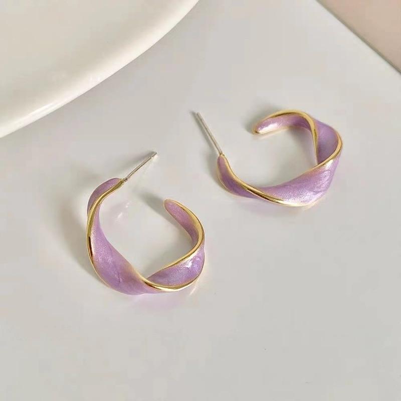 Pinkdudu Новые модные фиолетовые серьги-гвоздики в форме буквы C, простые креативные кремово-белые геометрические серьги для женщин, ювелирные изделия PD1361