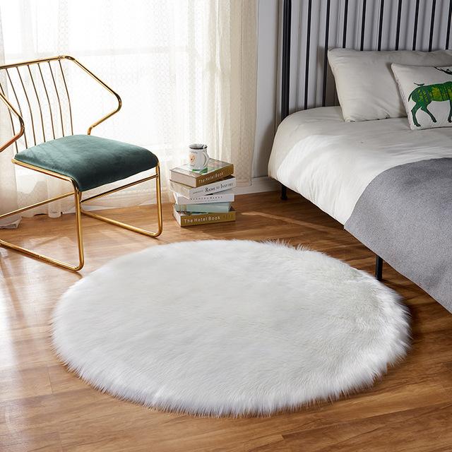 Living Room Round Artificial Fur Carpet Girl Bedroom Dressing Table Decor Rugs White Household Fluffy Bedside Thick Floor Mats