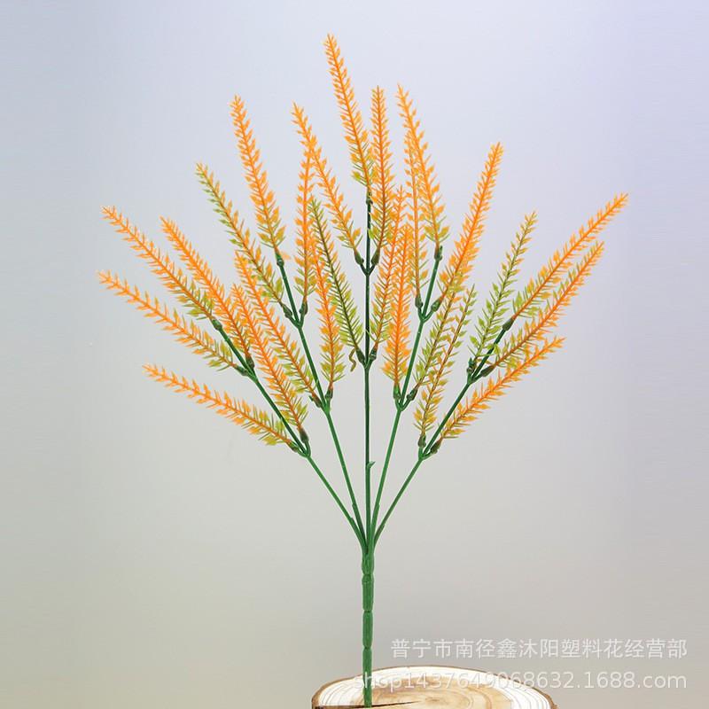 Artificial Lavender With 5-Pronged Wheat Stems Flocked Plastic Floral Decor Home Interior Wedding Photography Prop