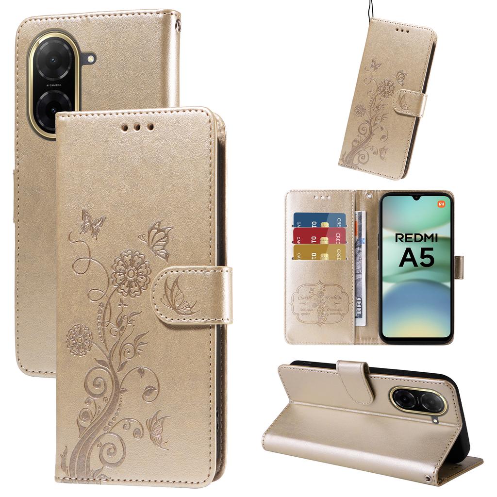 For Xiaomi Redmi A5 NFC (173.45*79.35*8.45mm) Leather Case Butterfly Floral Imprint Wallet Stand Cover