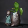 Креативный стеклянный гидропонный цветочный горшок с керамической фигуркой маленького монаха для декора гостиной