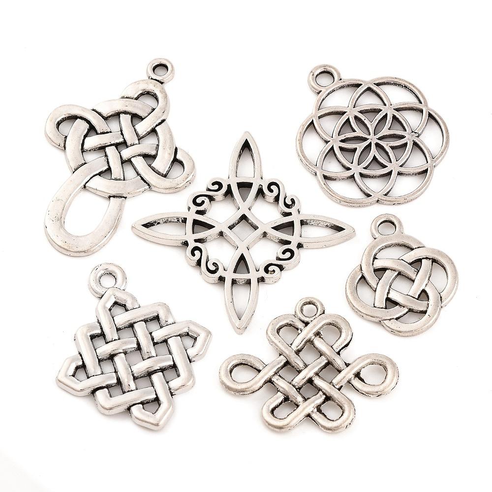 Tibetan Style Alloy Chinese Knot Pendants Antique Silver 10pcs/kind 60pcs/box